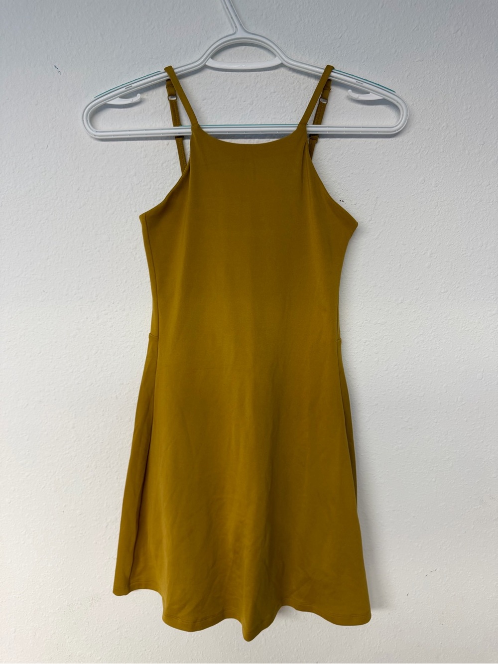 girlfriend collective Mustard Yellow Mini A-Line Spaghetti Strap Dress